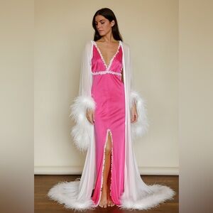 Vintage Pink Sheer Lace Slip Nightgown Dress | Made in USA